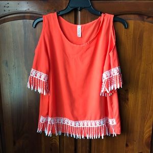 Fringe Cold Shoulder Top